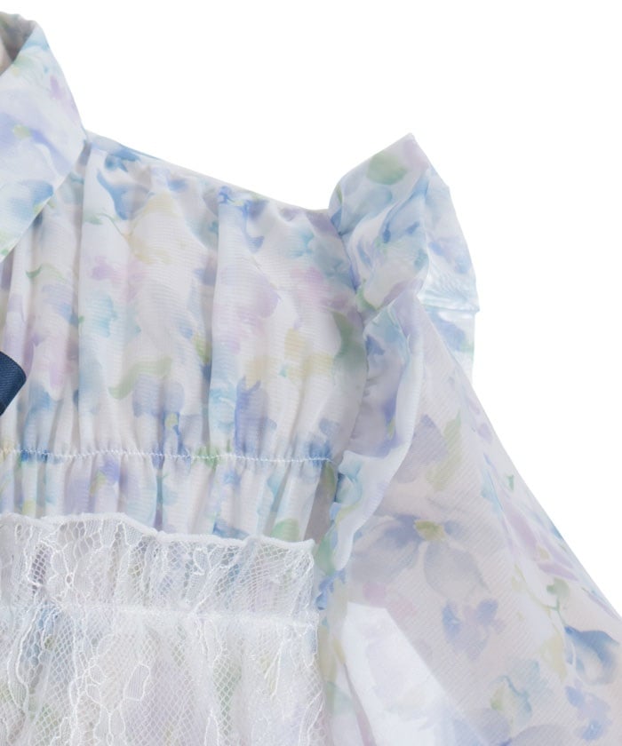 Floral Pattern Frill Sheer Blouse