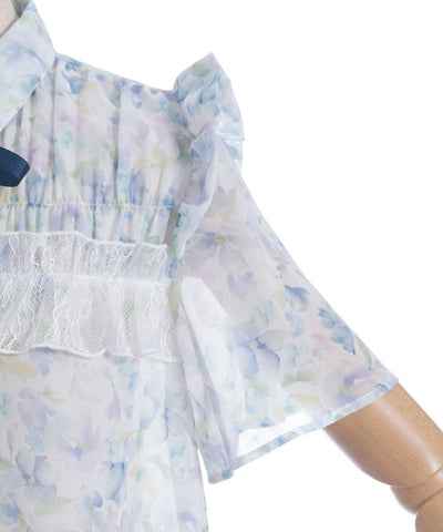 Floral Pattern Frill Sheer Blouse