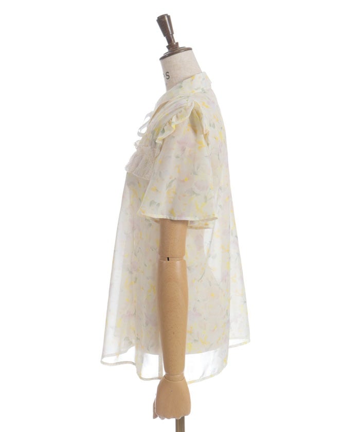 Floral Pattern Frill Sheer Blouse