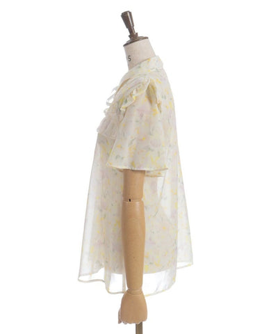 Floral Pattern Frill Sheer Blouse