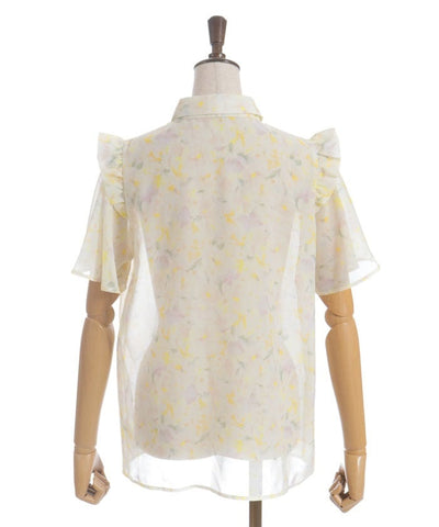 Floral Pattern Frill Sheer Blouse