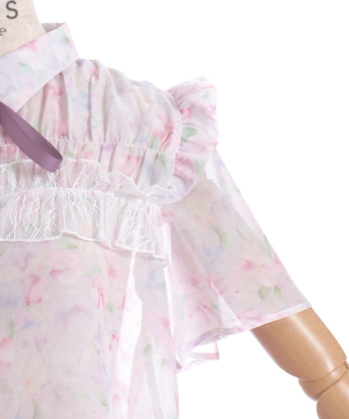 Floral Pattern Frill Sheer Blouse