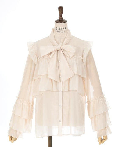 Lamé Sheer Willow Crepe Frill Blouse