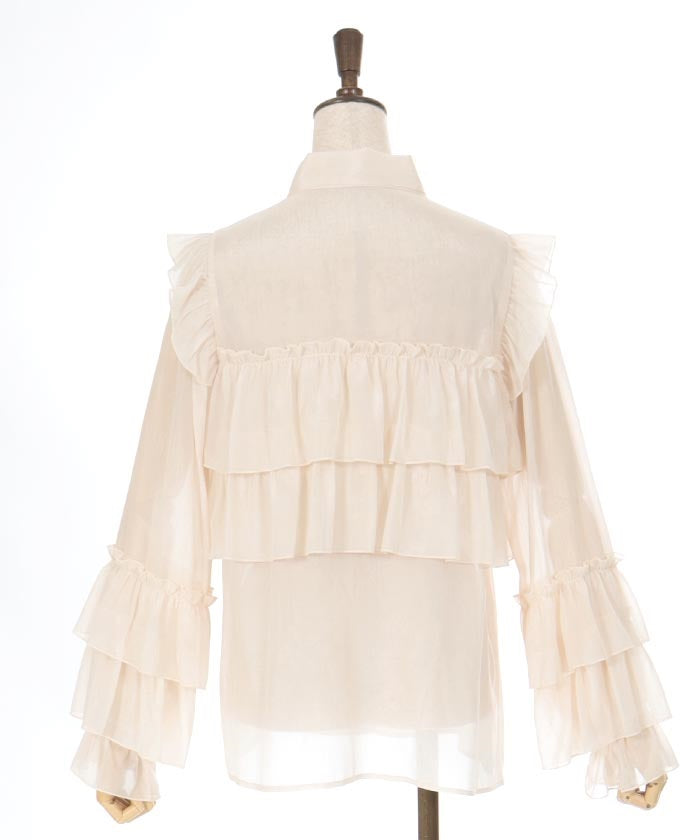 Lamé Sheer Willow Crepe Frill Blouse