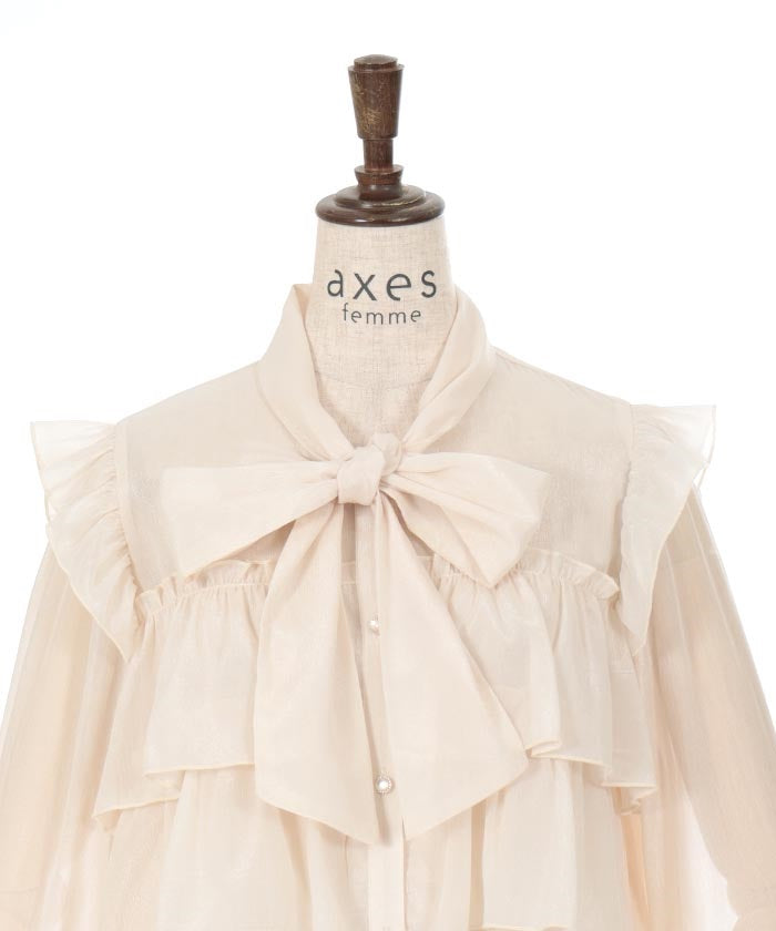 Lamé Sheer Willow Crepe Frill Blouse