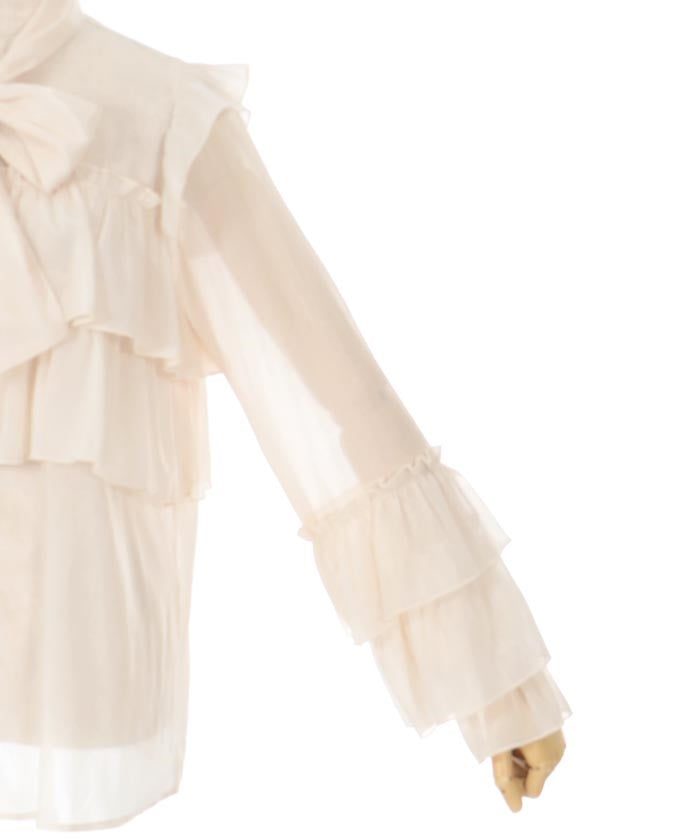 Lamé Sheer Willow Crepe Frill Blouse