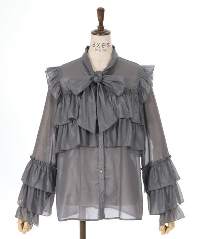 Lamé Sheer Willow Crepe Frill Blouse