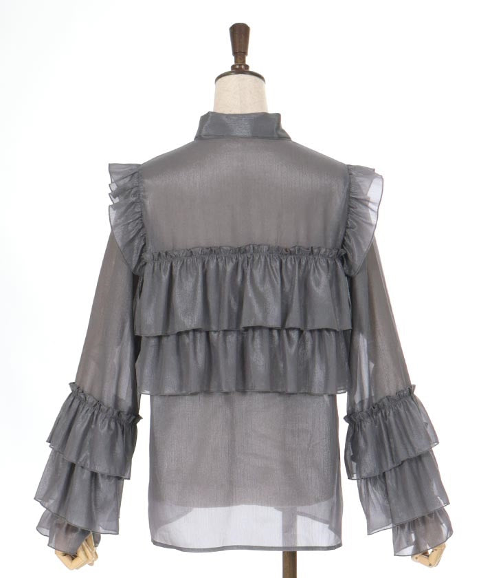 Lamé Sheer Willow Crepe Frill Blouse