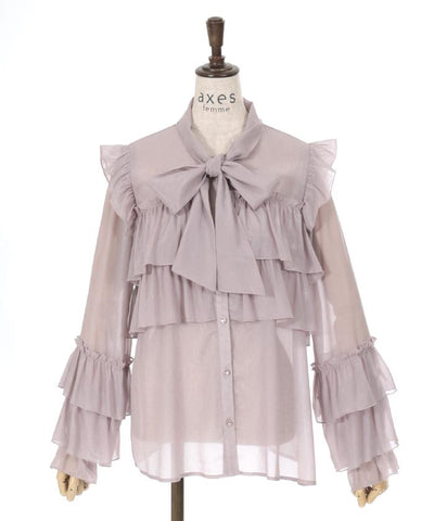 Lamé Sheer Willow Crepe Frill Blouse