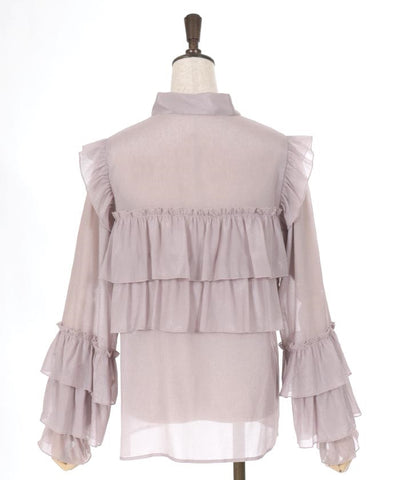 Lamé Sheer Willow Crepe Frill Blouse