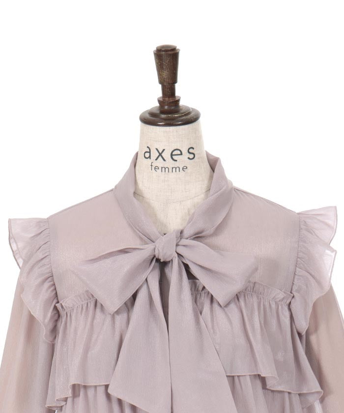 Lamé Sheer Willow Crepe Frill Blouse