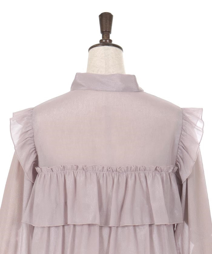 Lamé Sheer Willow Crepe Frill Blouse