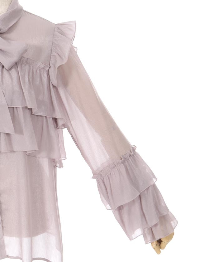 Lamé Sheer Willow Crepe Frill Blouse