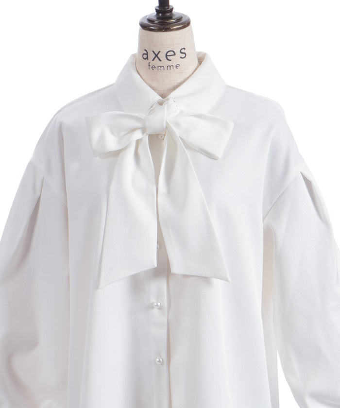 Volume Sleeve Ribbon Shirt