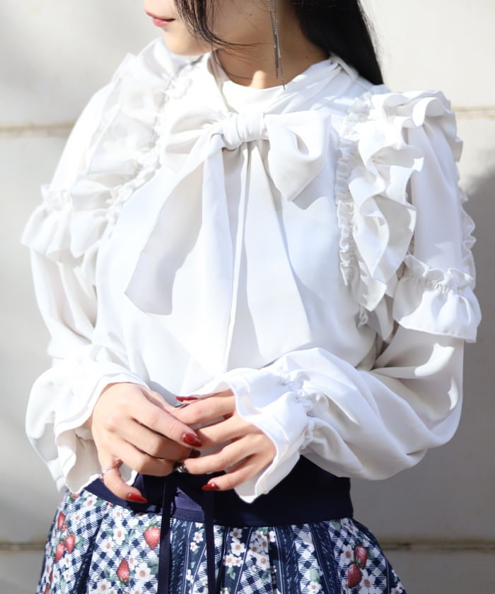 Frill Design Blouse with Ribbon