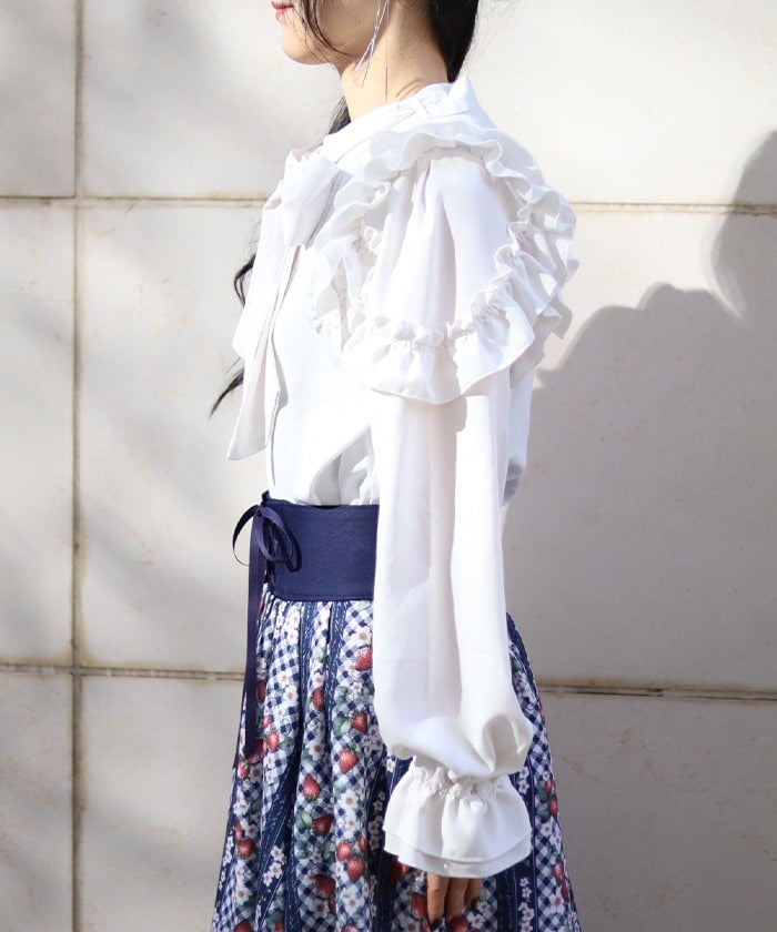 Frill Design Blouse with Ribbon