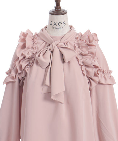 Frill Design Blouse with Ribbon