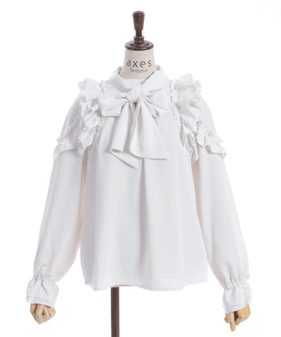 Frill Design Blouse with Ribbon