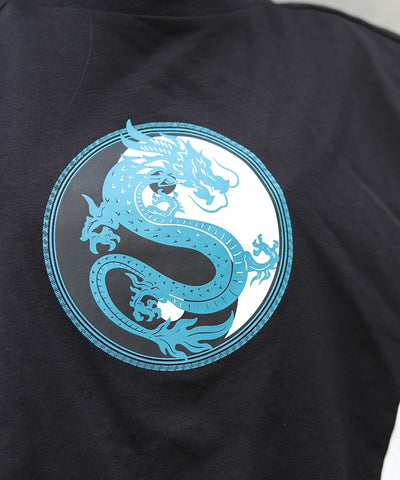 Dragon & Yin-Yang Symbol Print T-Shirt