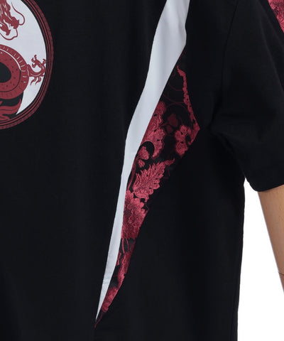 Dragon & Yin-Yang Symbol Print T-Shirt
