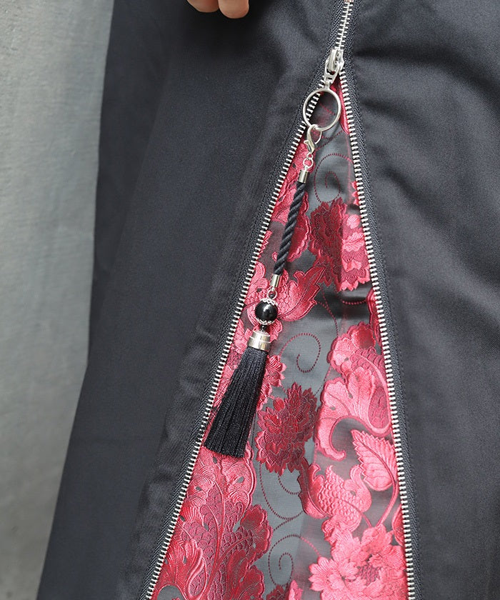 Arabesque Pattern Jacquard Zip Pants