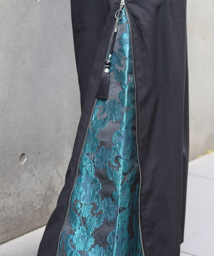 Arabesque Pattern Jacquard Zip Pants