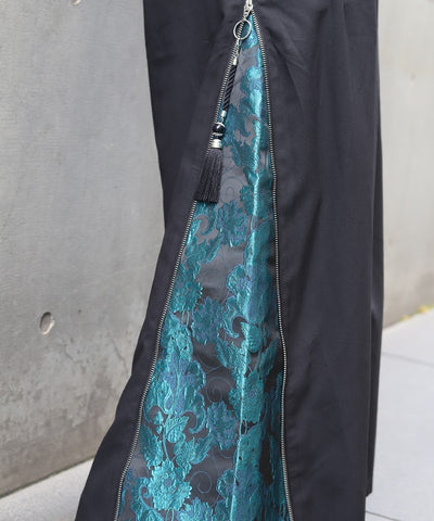 Arabesque Pattern Jacquard Zip Pants