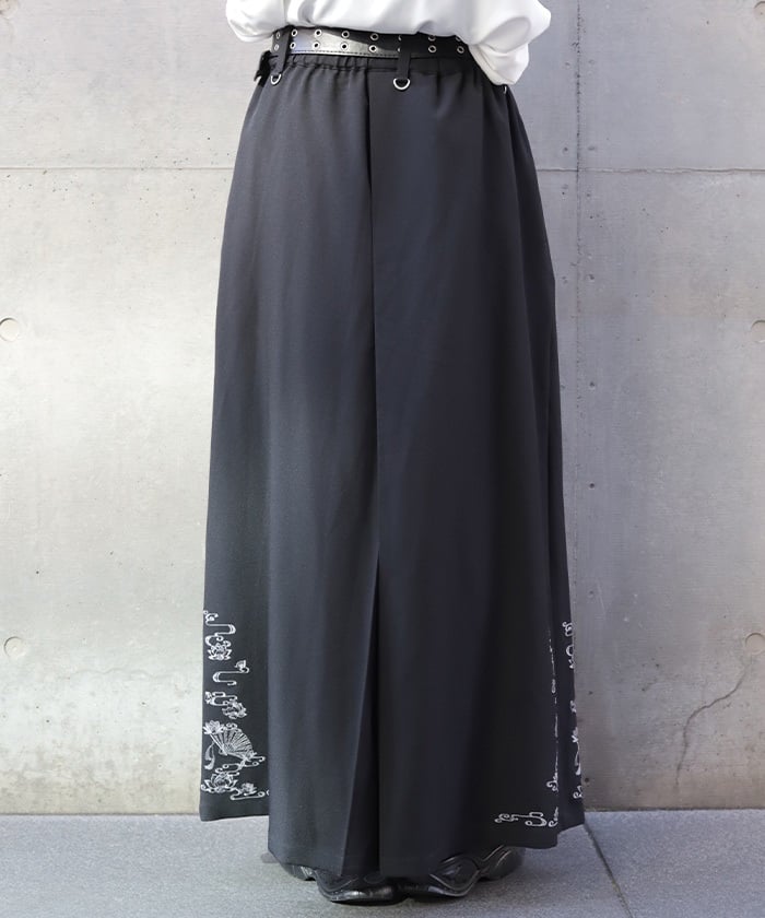Lotus Embroidery Pleated Hakama Pants