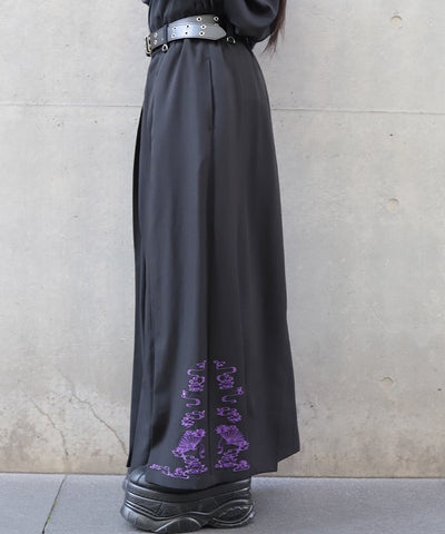 Lotus Embroidery Pleated Hakama Pants