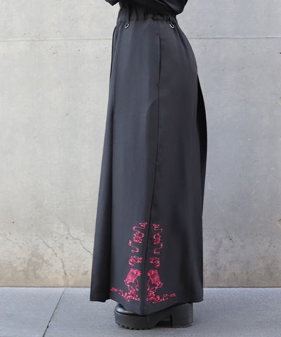 Lotus Embroidery Pleated Hakama Pants