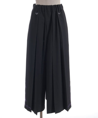 Lotus Embroidery Pleated Hakama Pants