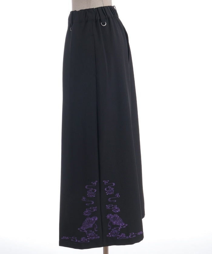 Lotus Embroidery Pleated Hakama Pants
