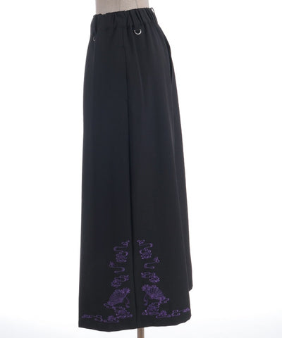 Lotus Embroidery Pleated Hakama Pants