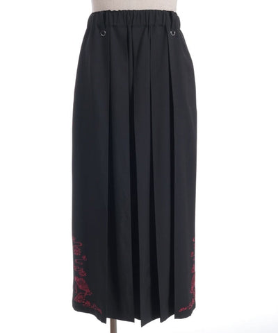 Lotus Embroidery Pleated Hakama Pants