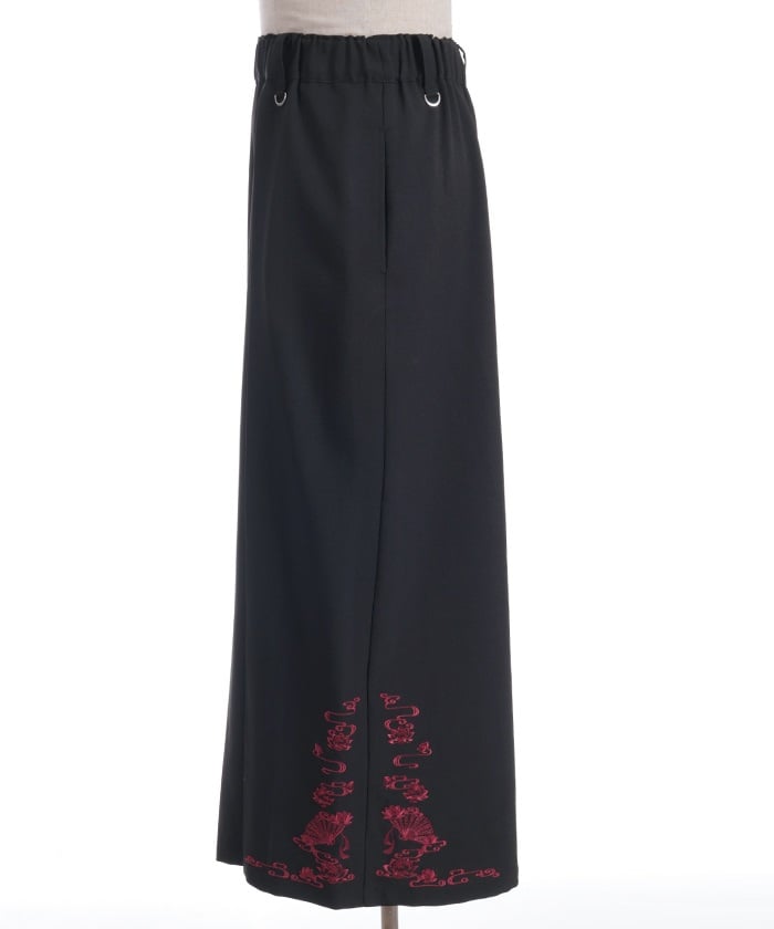 Lotus Embroidery Pleated Hakama Pants