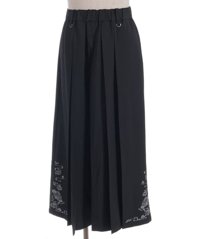 Lotus Embroidery Pleated Hakama Pants