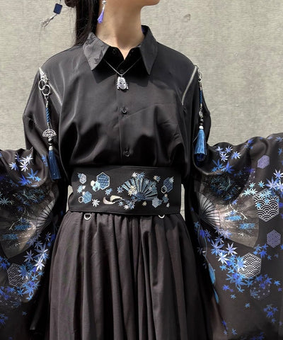 Autumn Leaves & Folding Fan Obi Belt