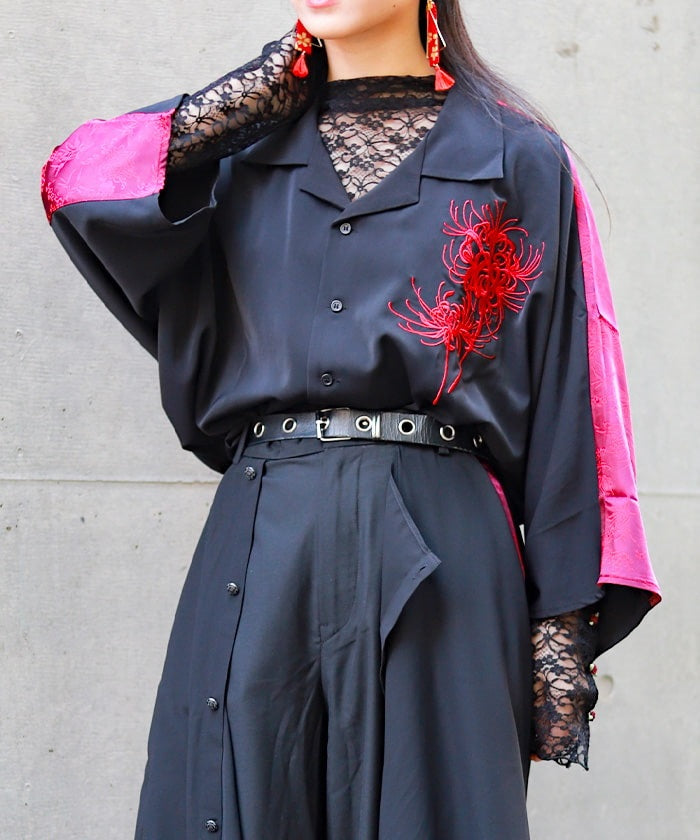 Higanbana Embroidery Short Sleeve Shirt