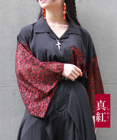 Lace Panel Japanese Sleeve Shirt