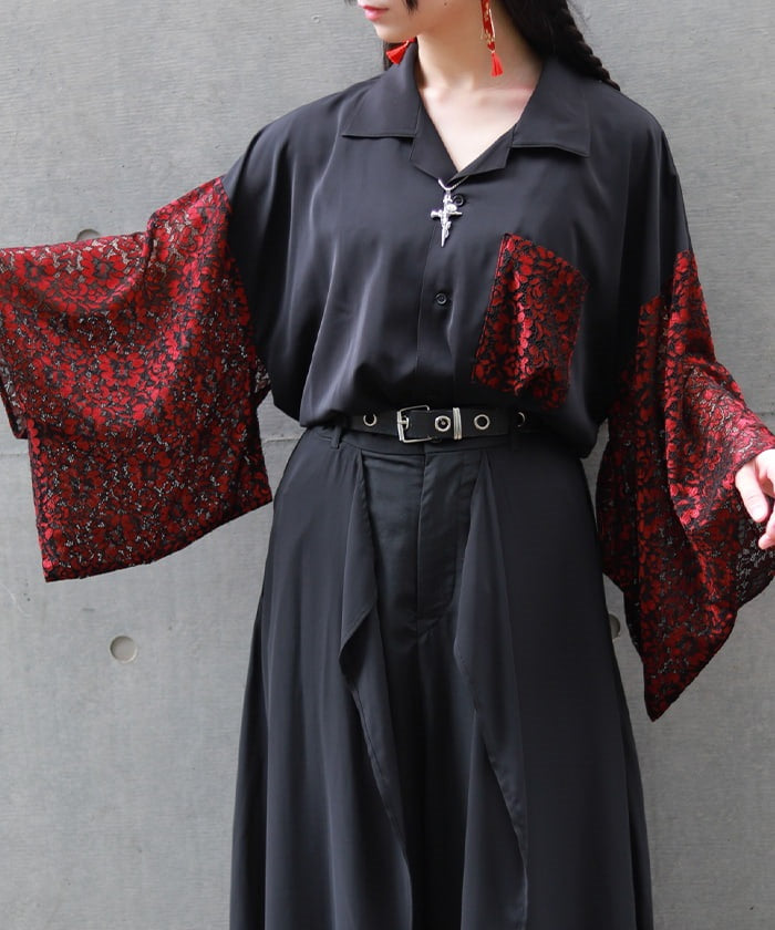 Lace Panel Japanese Sleeve Shirt