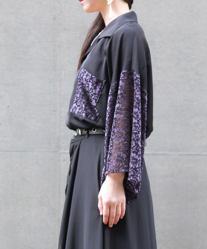 Lace Panel Japanese Sleeve Shirt