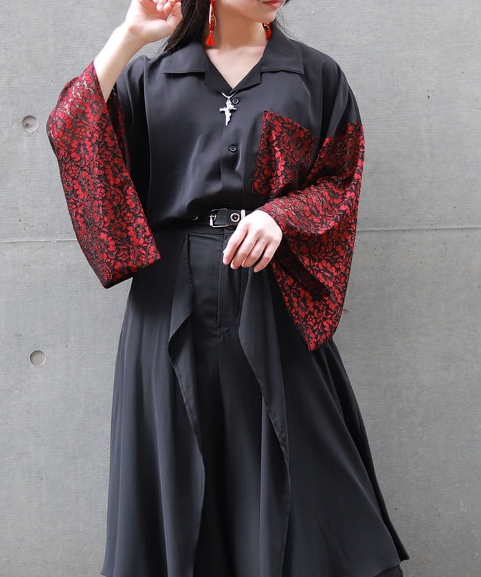 Lace Panel Japanese Sleeve Shirt