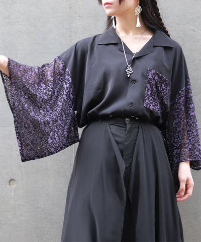 Lace Panel Japanese Sleeve Shirt