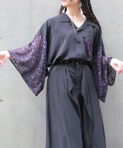 Lace Panel Japanese Sleeve Shirt