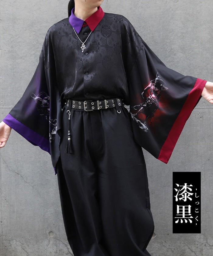 Kongou Rikishi Print Japanese Sleeve Shirt