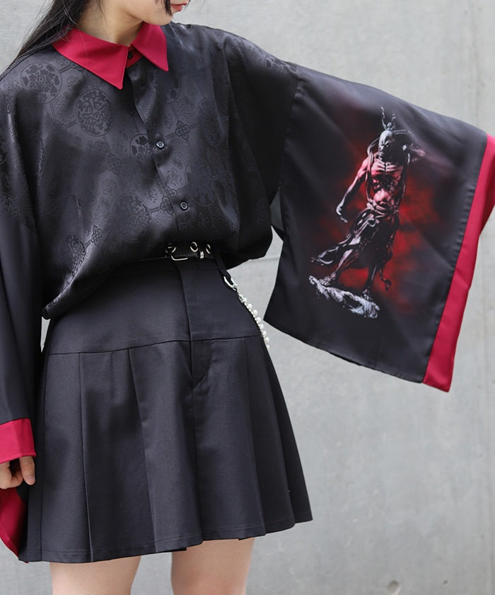 Kongou Rikishi Print Japanese Sleeve Shirt