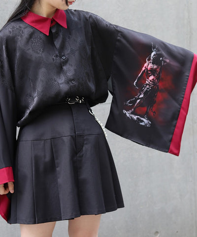 Kongou Rikishi Print Japanese Sleeve Shirt