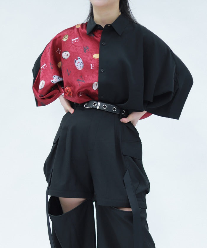 Japanese Mask Print Color Scheme Shirt