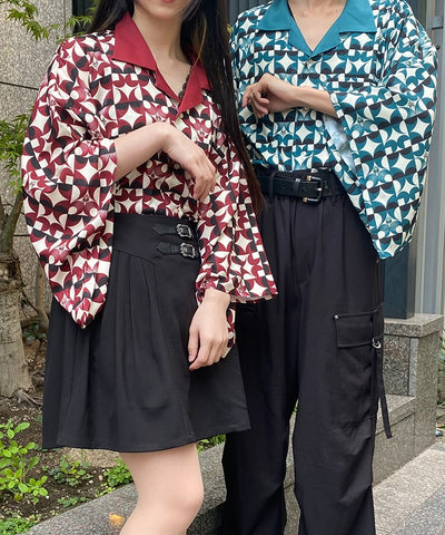 Kabuki Pattern Kimono Sleeve Shirt