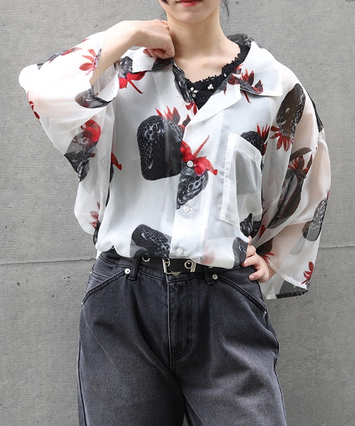 Strawberry Print Sheer Shirt